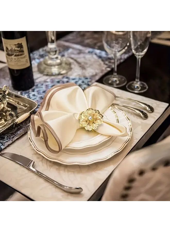 3pcs Elegant Golden Iron Napkin Rings With Large Floral Cutouts For Wedding Party Table Decor - Image 3